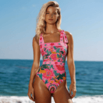 Pink Floral Paradise Print One Piece Swimsuit and Skirt