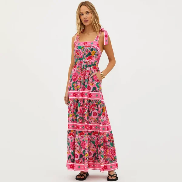 Pink Floral Paradise Print One Piece Swimsuit and Skirt