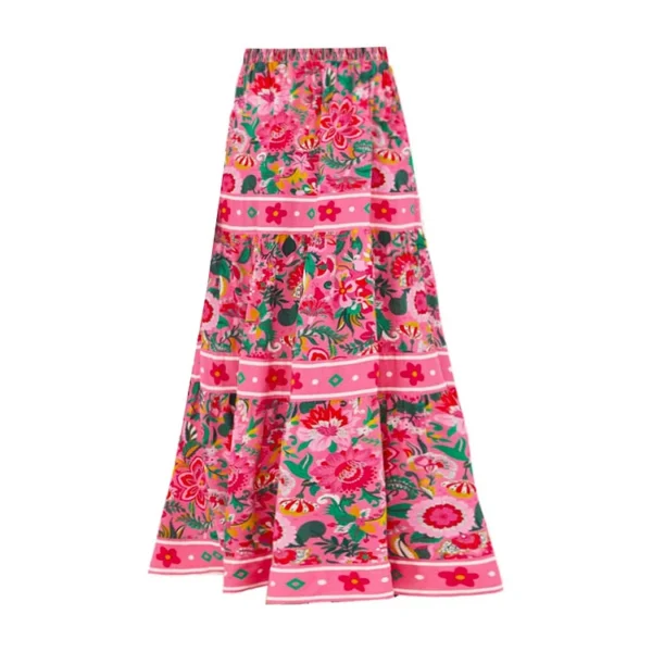 Pink Floral Paradise Print One Piece Swimsuit and Skirt