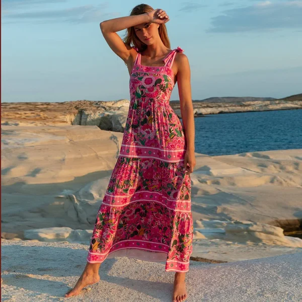 Pink Floral Paradise Print One Piece Swimsuit and Skirt