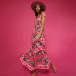 Pink Floral Paradise Print One Piece Swimsuit and Skirt