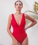 Red One-Piece Swimsuit with Detachable 3D Flower & Skirt