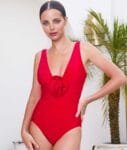 Red One-Piece Swimsuit with Detachable 3D Flower & Skirt