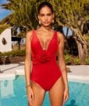 Red One-Piece Swimsuit with Detachable 3D Flower & Skirt