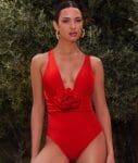 Red One-Piece Swimsuit with Detachable 3D Flower & Skirt