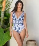 V-Neck One-Piece Swimsuit with Matching Skirt Set