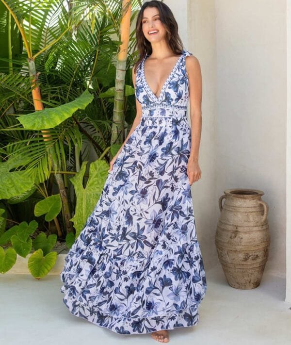 V-Neck One-Piece Swimsuit with Matching Skirt Set