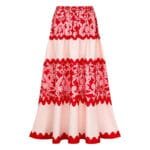 Red Wavy Stripe Bikini Set with Matching Skirt