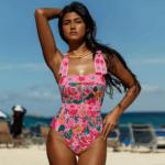 Pink Floral Paradise Print One Piece Swimsuit and Skirt